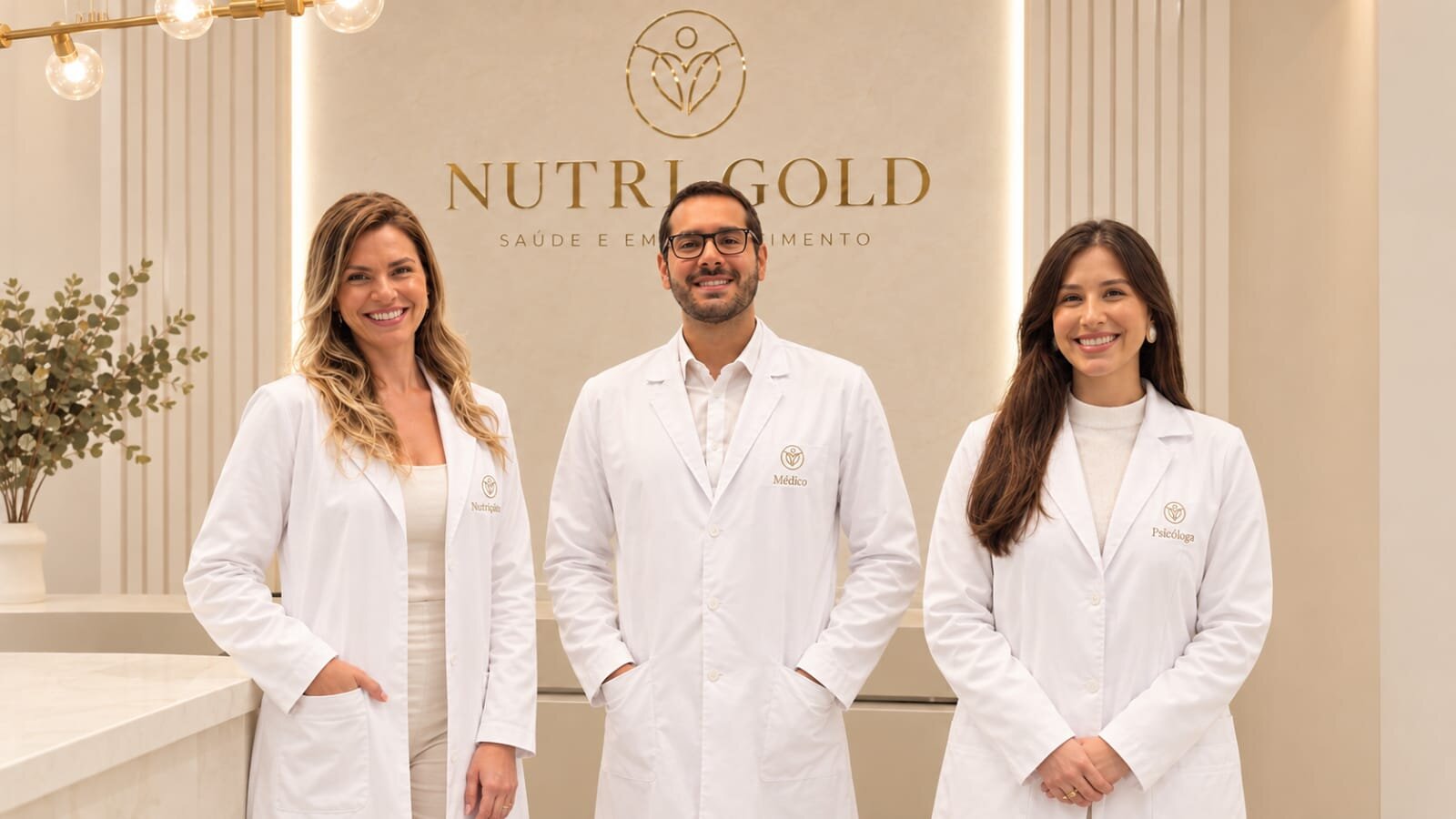 Equipe da Clínica Nutri Gold reunida na recepção da clínica